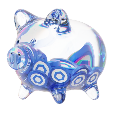 Link Clear Glass Piggy Bank With Decreasing Piles Of Crypto Coins  3D Icon