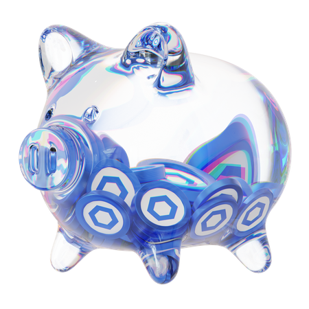 Link: Klares Sparschwein aus Glas mit abnehmendem Stapel an Kryptomünzen  3D Icon