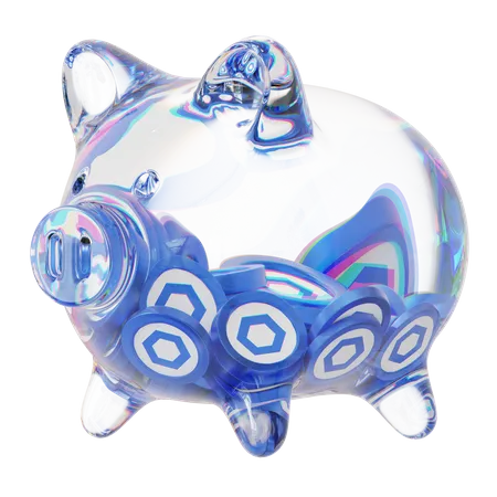 Link: Klares Sparschwein aus Glas mit abnehmendem Stapel an Kryptomünzen  3D Icon