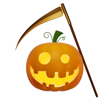 Linterna De Calabaza Con Segador  3D Illustration