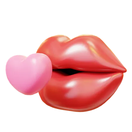 Cute Cartoon 3 D Lips Kiss Happy Valentines Day Anniversary Wedding Love Concept 3D Icon
