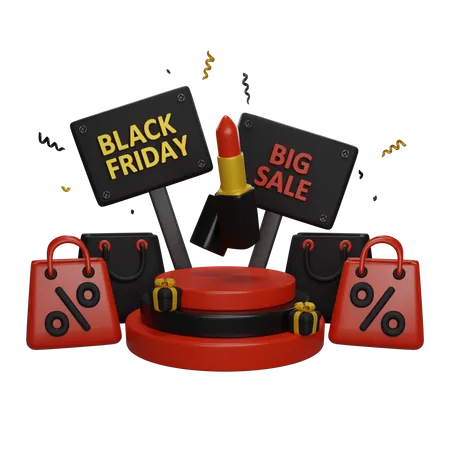 Black Friday Lip Stick On A Podium Makeup And Beauty Store 3 D Render Concept 3D Icon