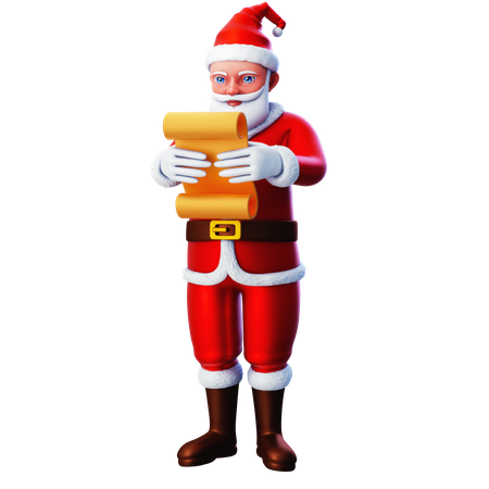 Papel de lista de lectura de Papá Noel  3D Illustration