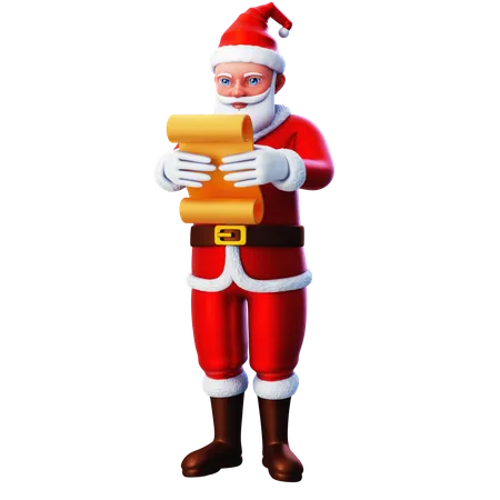 Papel de lista de lectura de Papá Noel  3D Illustration