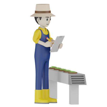 Agricultor fazendo lista de plantas  3D Illustration