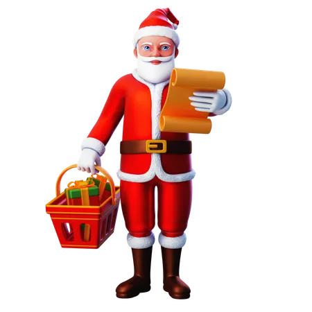 Lista de leitura e presentes de compras do Papai Noel  3D Illustration