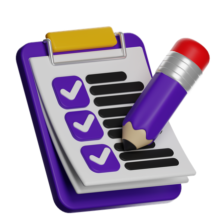 Lista de verificação com lápis e prancheta  3D Icon