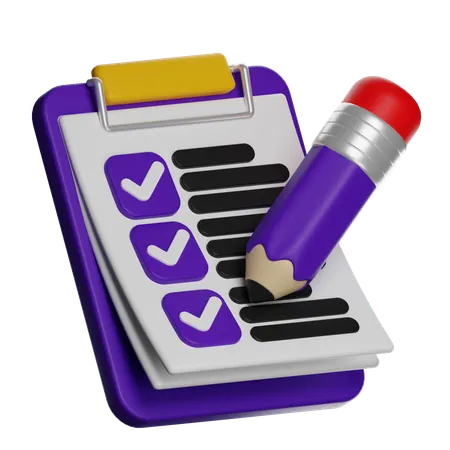 Lista de verificação com lápis e prancheta  3D Icon