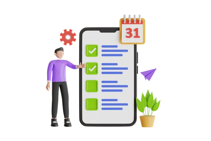 Calendario de lista de verificación de empresario en calendario  3D Illustration