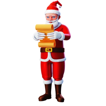 Papier de liste de lecture du Père Noël  3D Illustration