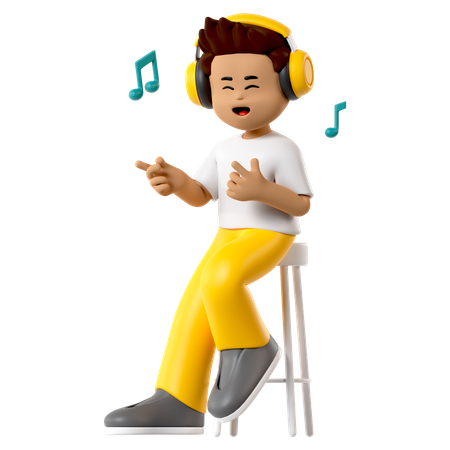 Listening Music Boy  3D Icon