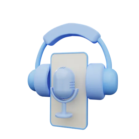 Listening podcast on smartphone 3D Illustration