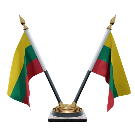 Lithuania Double (V) Desk Flag Stand  3D Icon