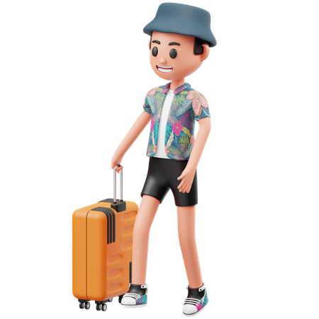 Little Boy Carrying A Suitcase  3D Illustration