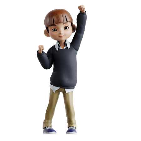 Little Boy Celebrating Success  3D Illustration