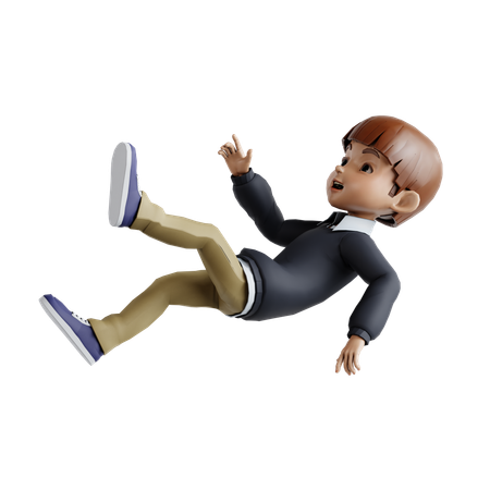 Little Boy Falling Down On Floor  3D Illustration