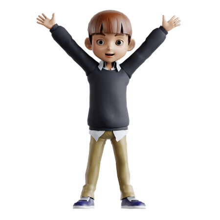 Little Boy Feeling Happy While Standing With Open Hands  3D Illustration