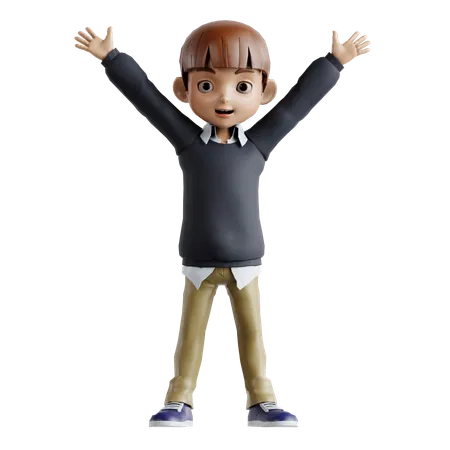 Little Boy Feeling Happy While Standing With Open Hands  3D Illustration