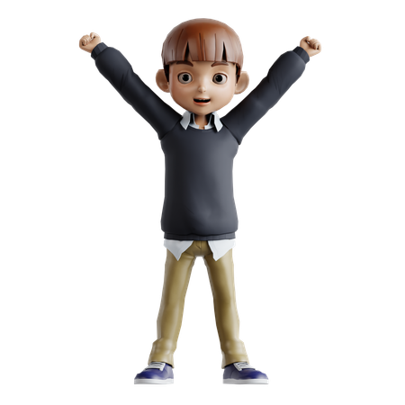 Little Boy Feeling Happy While Standing With Open Hands  3D Illustration