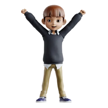 Little Boy Feeling Happy While Standing With Open Hands  3D Illustration