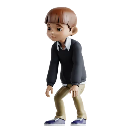 Little Boy Feeling Tired  3D Illustration