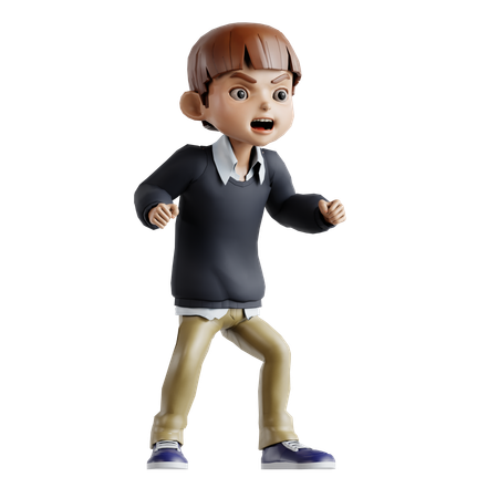 Little Boy Giving Angry Pose  3D Illustration