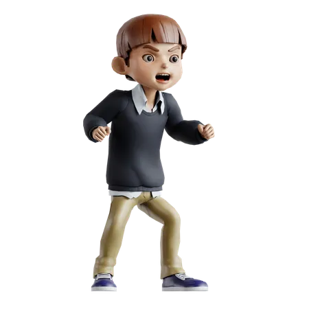 Little Boy Giving Angry Pose  3D Illustration