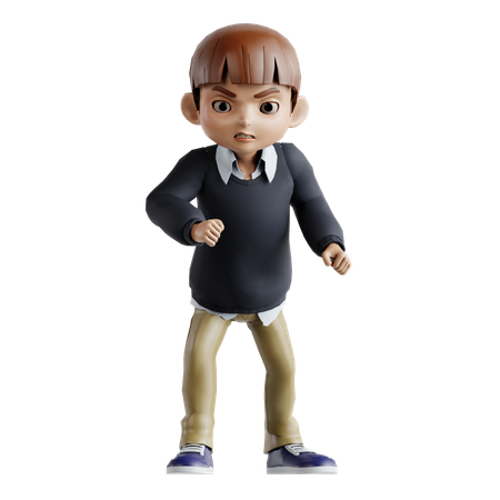 Little Boy Giving Angry Pose  3D Illustration