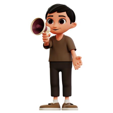 Little Boy Giving Announcement With Megaphone  3D Illustration