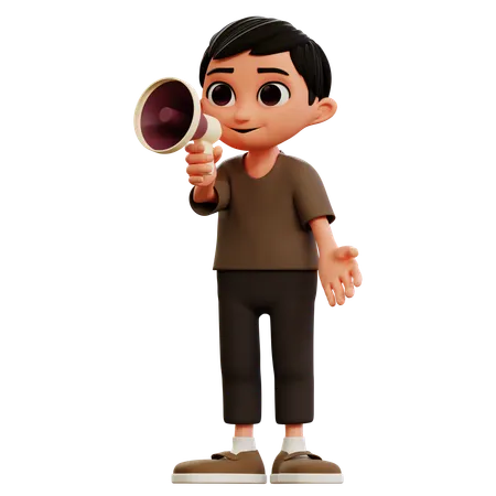 Little Boy Giving Announcement With Megaphone  3D Illustration