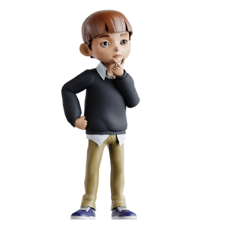 Little Boy Giving Curious Pose  3D Illustration