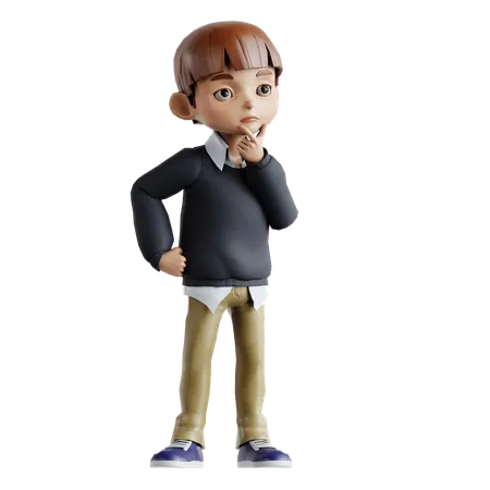 Little Boy Giving Curious Pose  3D Illustration