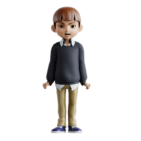 Little Boy Giving Standing Pose  3D Illustration