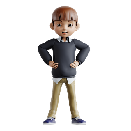 Little Boy Giving Standing Pose  3D Illustration