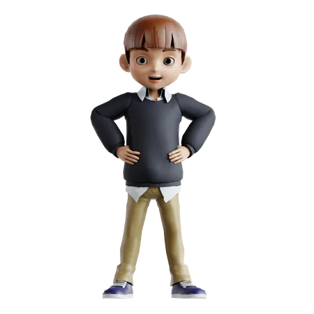 Little Boy Giving Standing Pose  3D Illustration