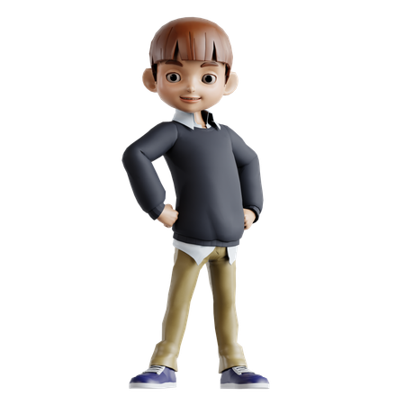 Little Boy Giving Stylist Pose  3D Illustration