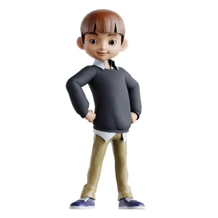 Little Boy Giving Stylist Pose  3D Illustration