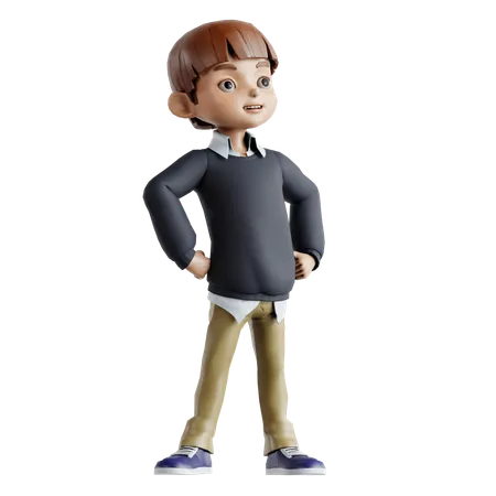 Little Boy Giving Stylist Pose  3D Illustration