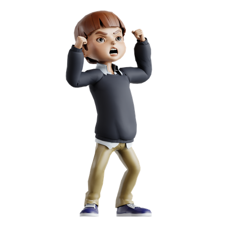 Little Boy Giving Success Pose  3D Illustration