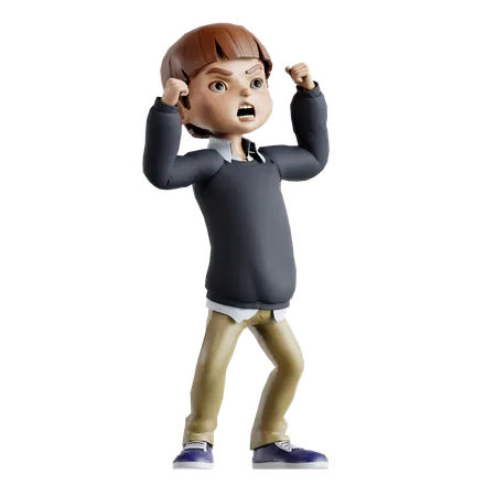 Little Boy Giving Success Pose  3D Illustration