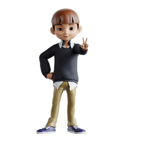 Little Boy Giving Victory Pose  3D Illustration