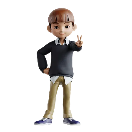 Little Boy Giving Victory Pose  3D Illustration