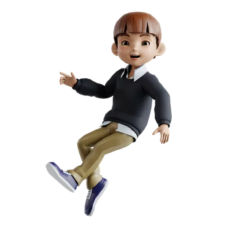 Little Boy Jumping In Air  3D Illustration