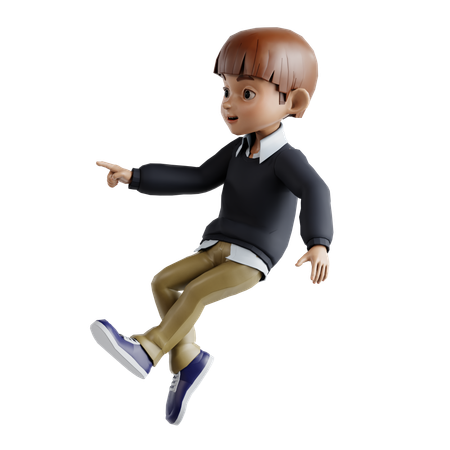 Little Boy Jumping In Air While Showing Something Left  3D Icon