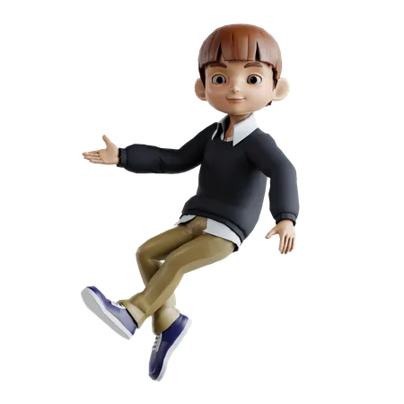 Little Boy Jumping In Air While Showing Something Left  3D Illustration