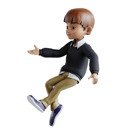 Little Boy Jumping In Air While Showing Something Left  3D Illustration