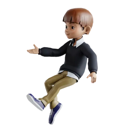 Little Boy Jumping In Air While Showing Something Left  3D Illustration