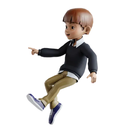 Little Boy Jumping In Air While Showing Something Left  3D Illustration