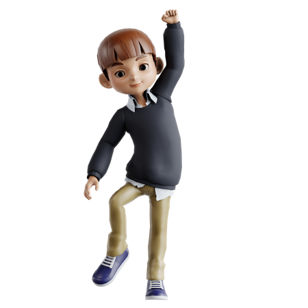 Little Boy Jumping While Celebrating Success  3D Illustration