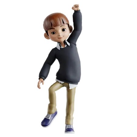 Little Boy Jumping While Celebrating Success  3D Illustration